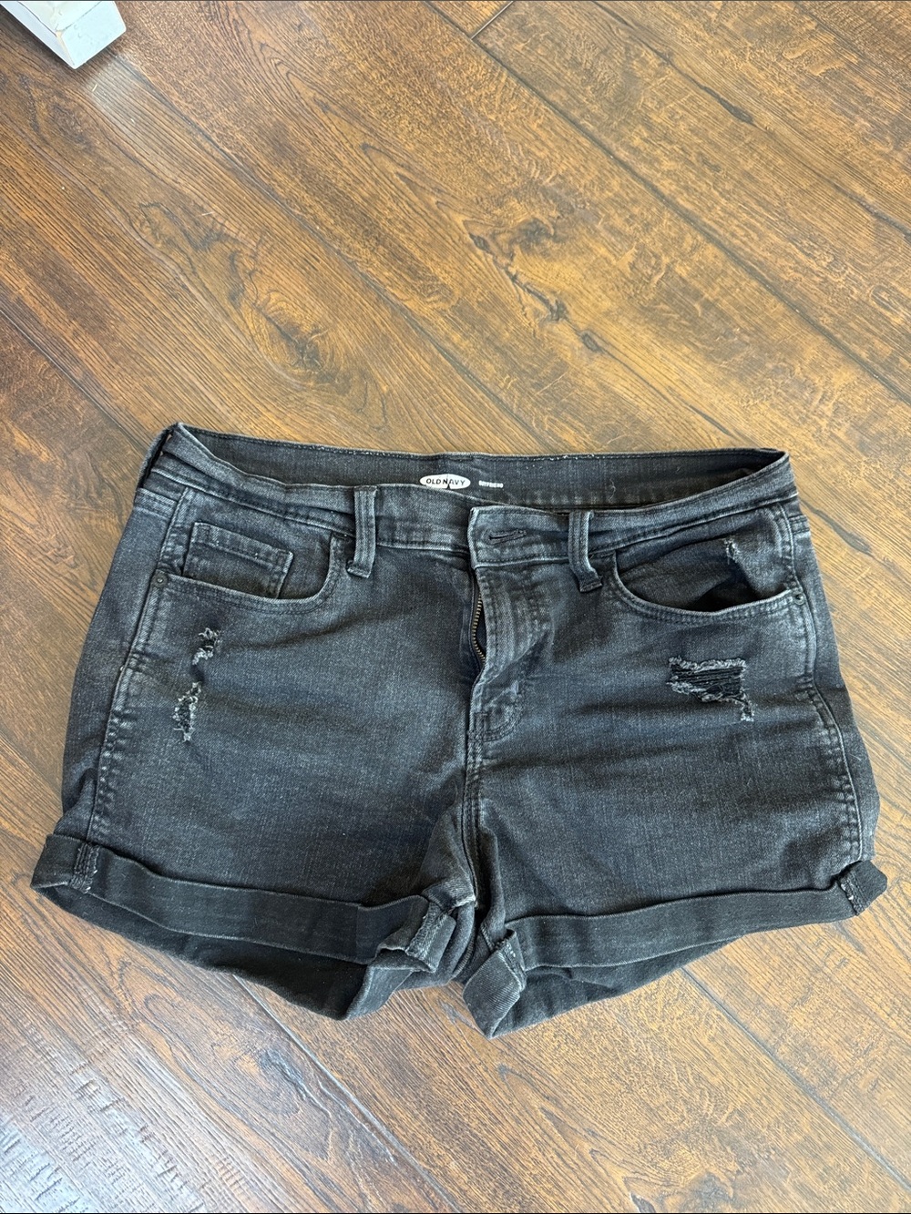 Old Navy Black Distressed Denim Roll-Cuff Shorts